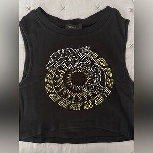 Forever 21 Black Crop Top with Gold and Silver Embellishments